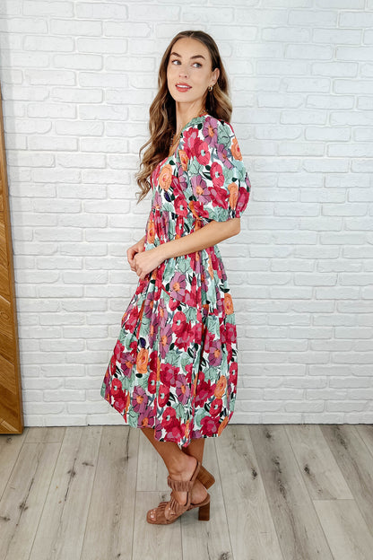 Dewey Puff Sleeve Floral Dress - Square Neckline, Smocked Bodice, Poplin Woven, Multi-Color Floral