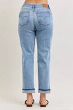 Back view of Elaine Mid Rise Boyfriend Jeans by Judy Blue medium wash stretch denim fit.