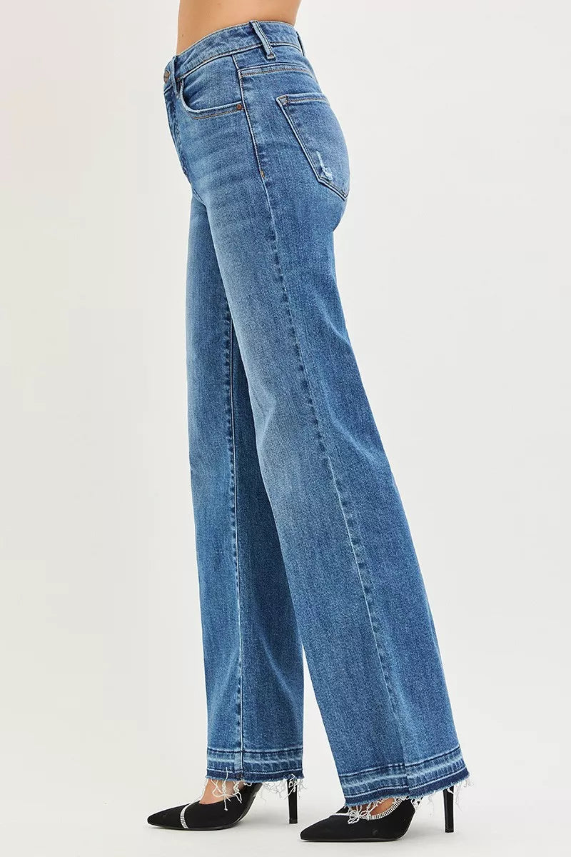 Side angle of Elizabeth Wide Leg Jeans highlighting relaxed, on-trend silhouette.