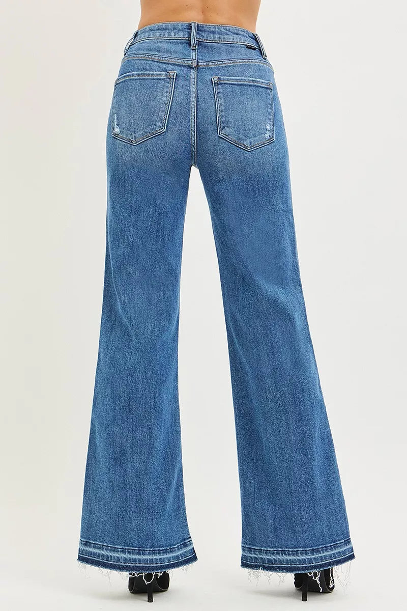 Back view of Elizabeth High Rise Wide Leg Jeans showing medium wash denim.