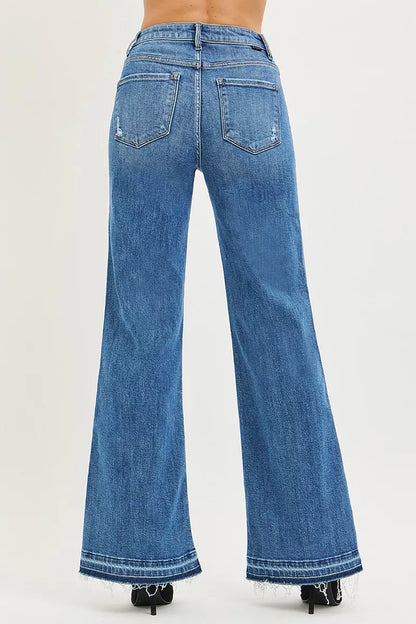 Back view of Elizabeth High Rise Wide Leg Jeans showing medium wash denim.