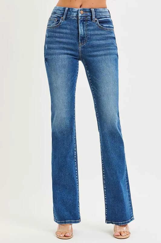 Front view of Fatima High Rise Bootcut Jeans showing flattering high-rise waist.