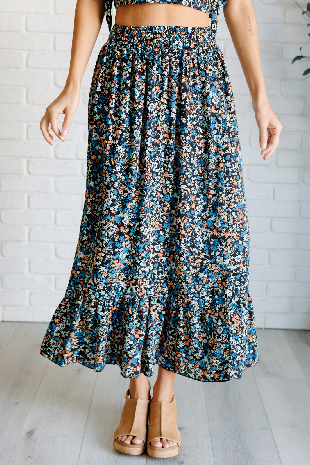 Dharma Floral V-Neck Crop and Skirt Set