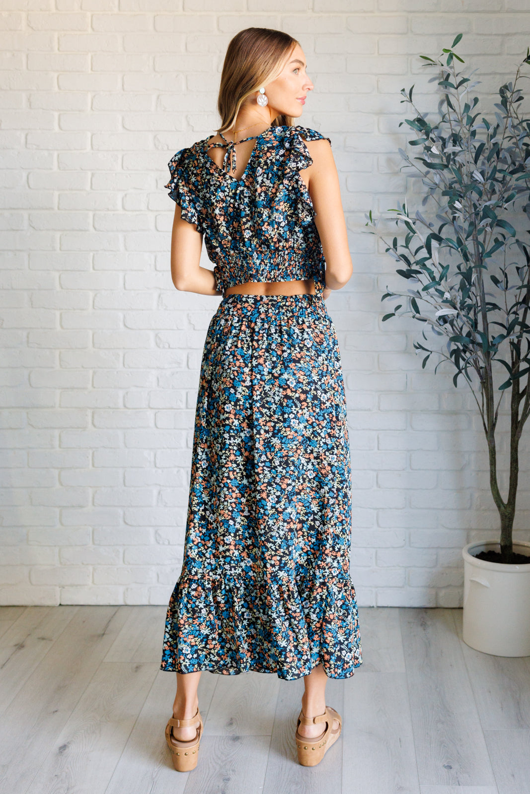 Dharma Floral V-Neck Crop and Skirt Set