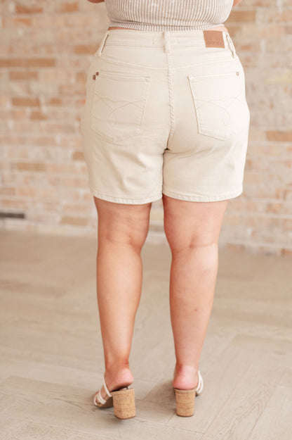 Greta High Rise Denim Shorts - Bone Khaki, Garment Dyed, Judy Blue