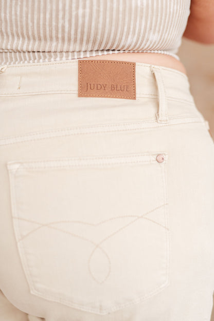 Greta High Rise Denim Shorts - Bone Khaki, Garment Dyed, Judy Blue