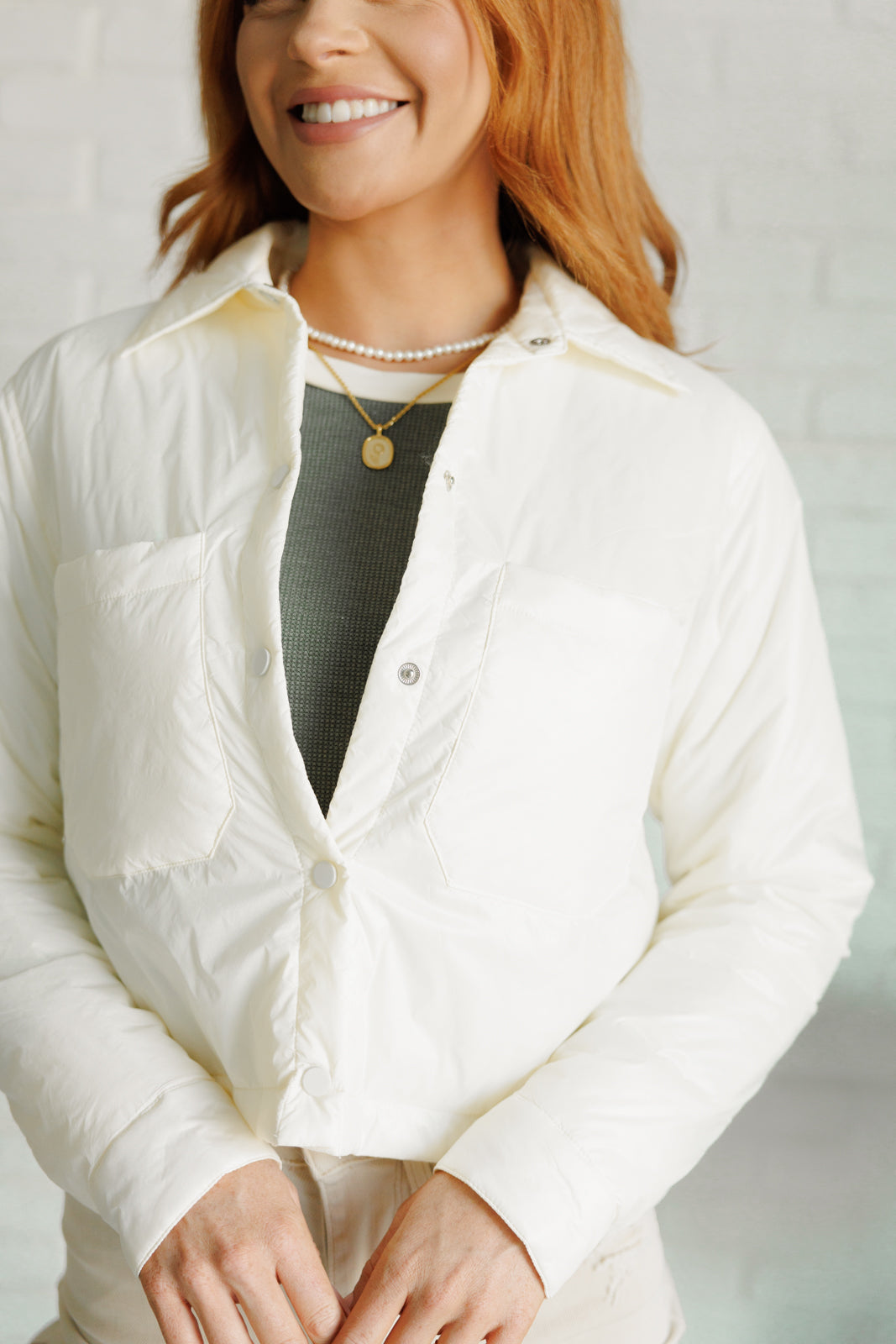 Greer Lightweight Puffer Jacket In Off White