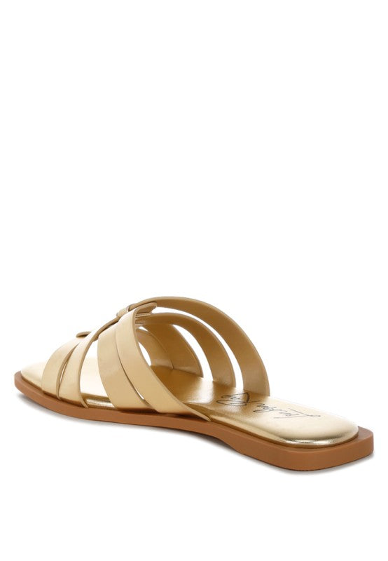 Back angle of Heble Metallic Slip Ons by Rag Company slip on sandal style.