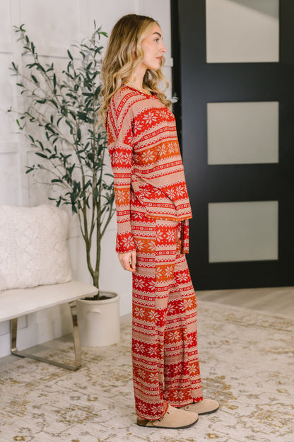 Side angle of Holly's Jolly Pajama Set highlighting drop shoulder and relaxed fit.