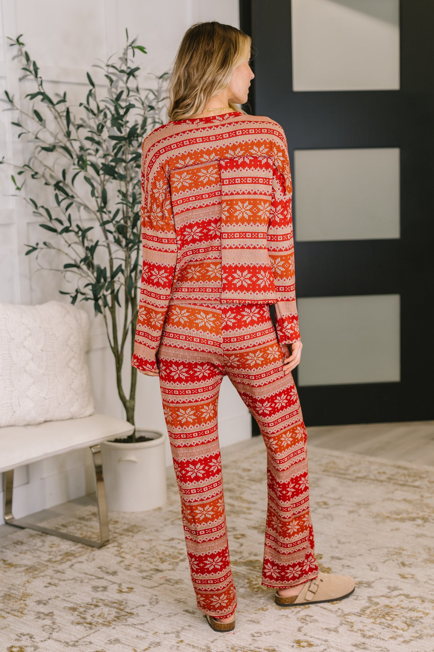 Back view of Holly's Jolly Pajama Set showing soft French terry fabric.