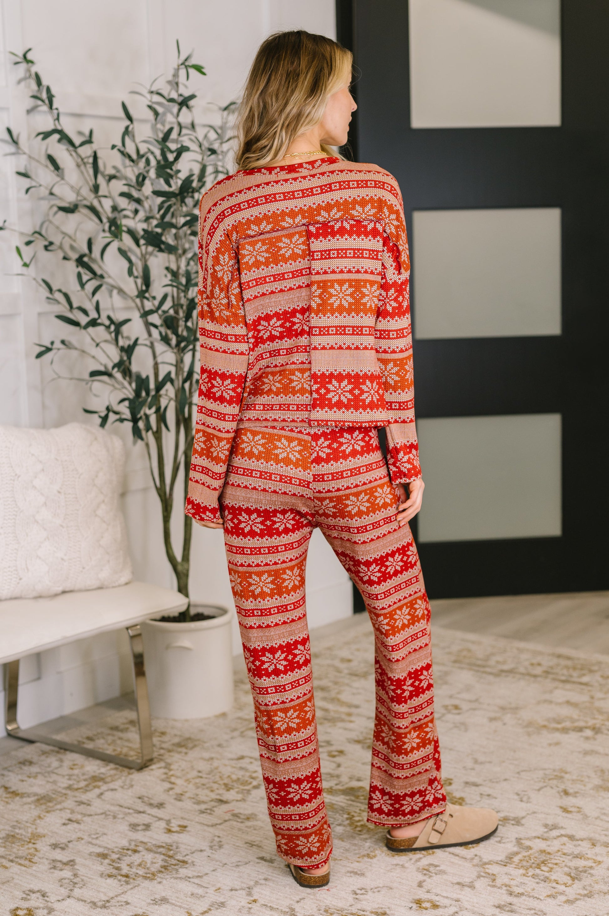 Back view of Holly's Jolly Pajama Set showing soft French terry fabric.
