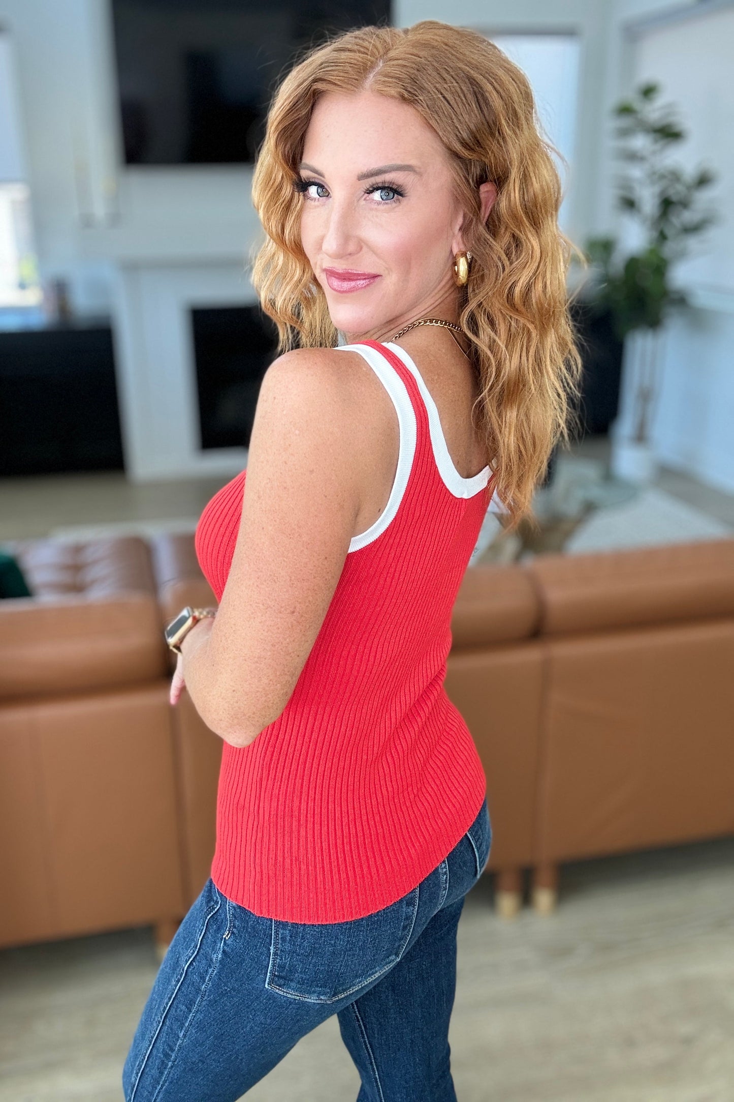 Jenna Contrast Trim Tank in Red