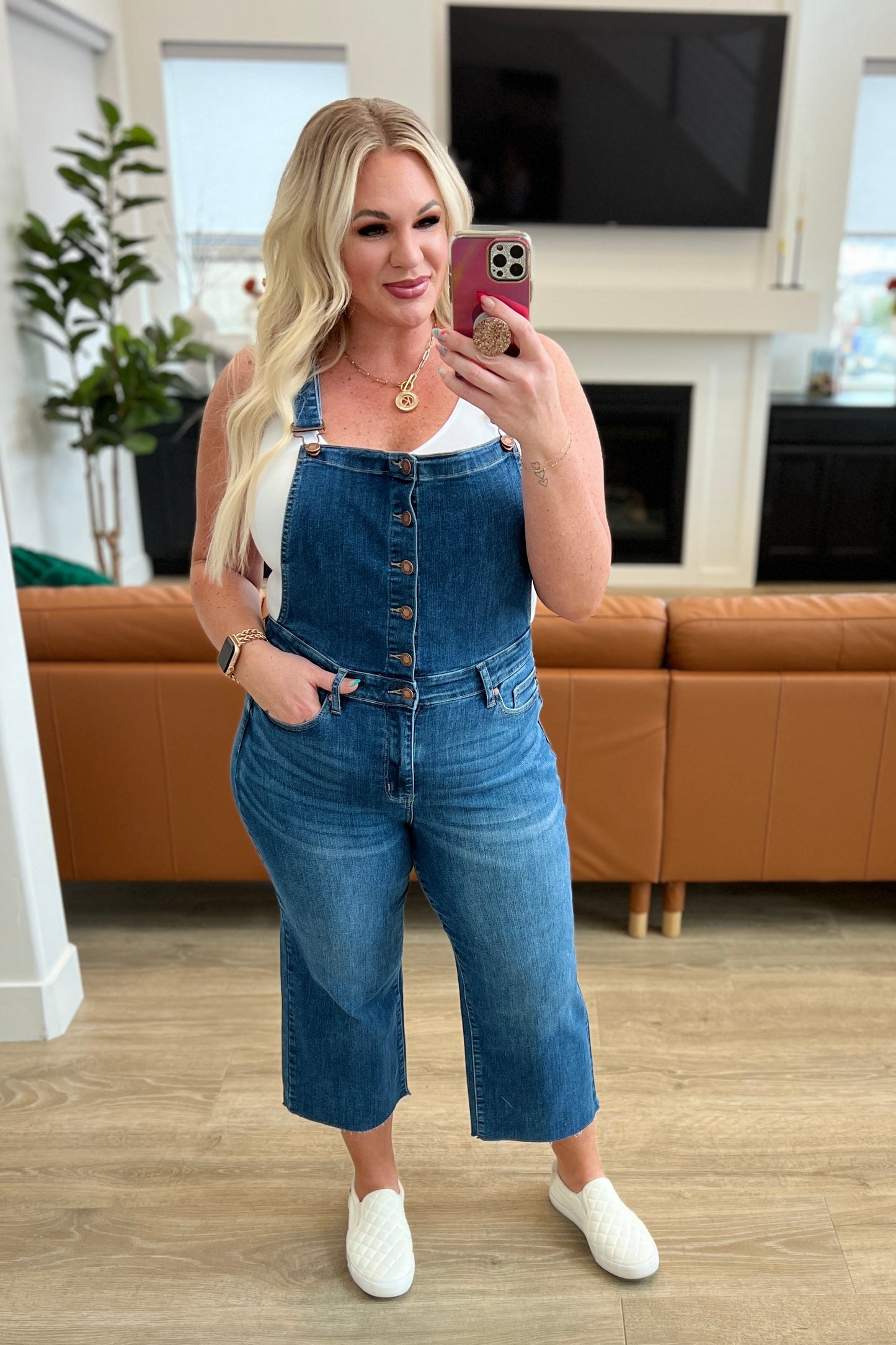 Prisciella High Rise Crop Wide Leg Denim Overalls by Judy Blue