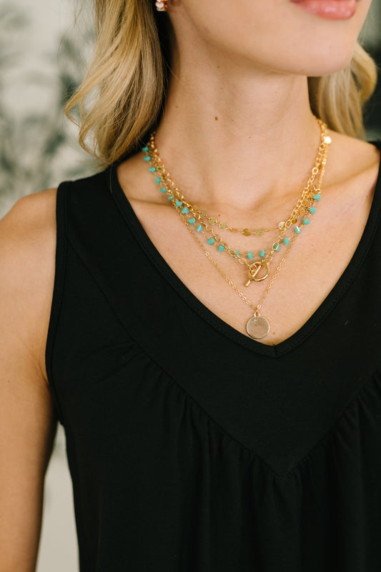 If I Only Could Boho Necklace Set - Layered Turquoise