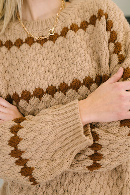 Close-up of Laney Textured Sweater showing diamond striped texture and ribbing.