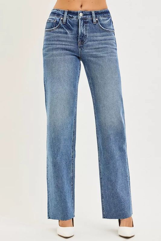 Front view of Jamie Mid Rise Straight Jeans showing tummy control waistband.
