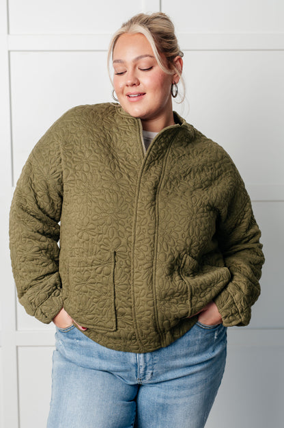 June Quilted Zip Up Jacket - Olive Lined Layer