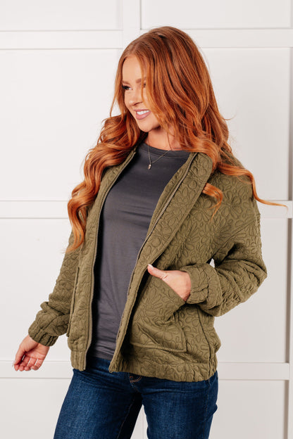 June Quilted Zip Up Jacket - Olive Lined Layer