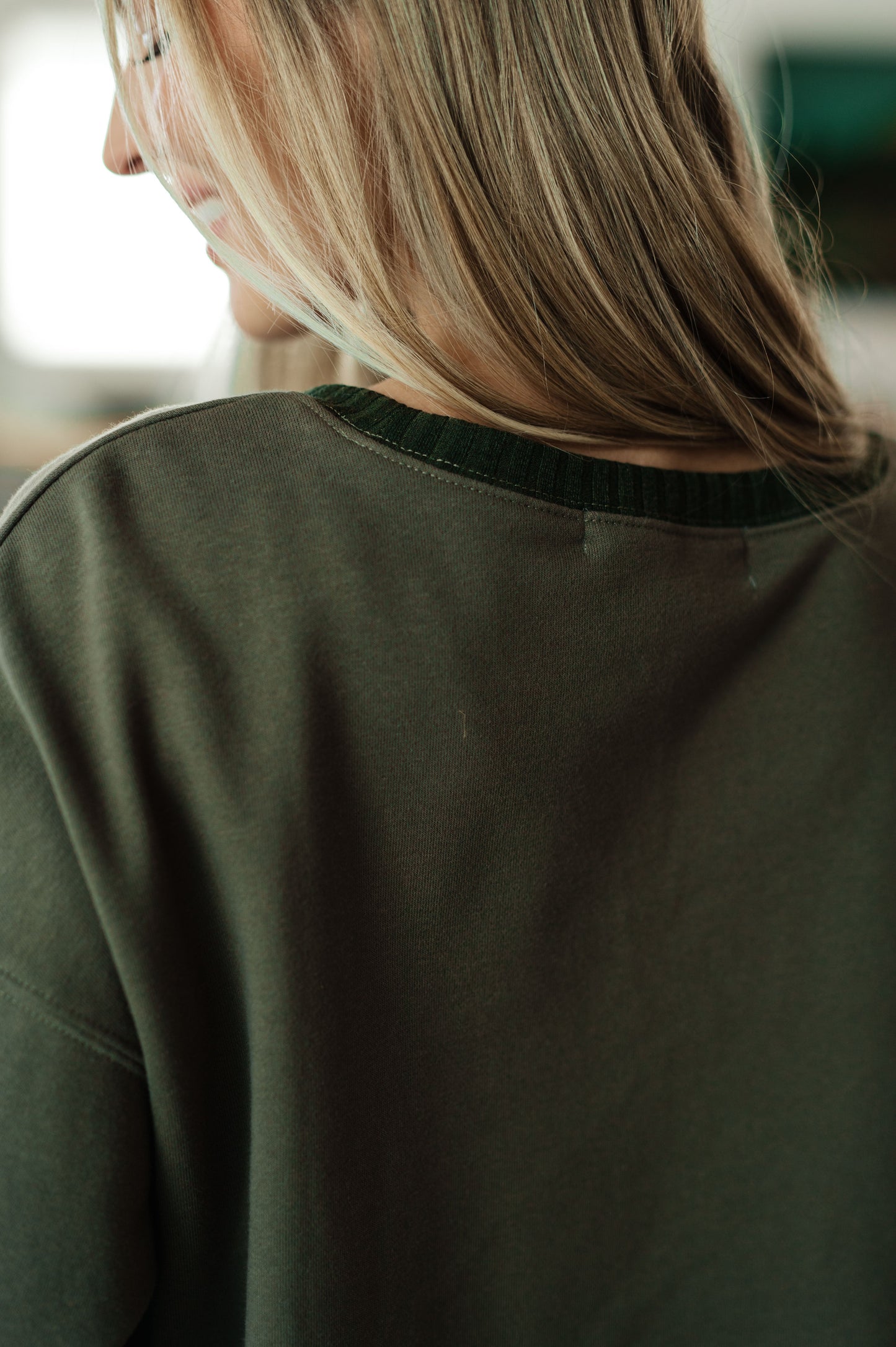 Justine Olive Crop Pullover - French Terry Sweatshirt