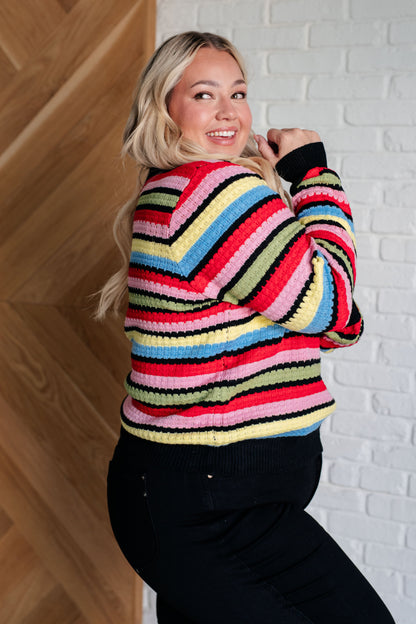 Plus Penny Striped Sweater side view highlighting scalloped neckline