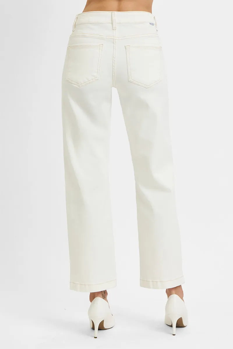 Leanne cream ankle straight jeans with tummy control waist, back view