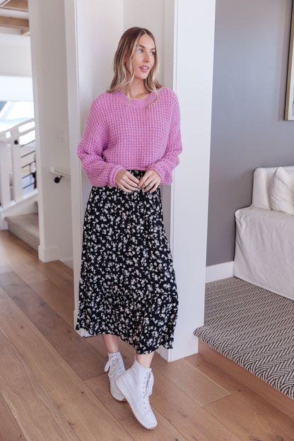 Front view of Leticia Sweater showing cropped length and round neckline.