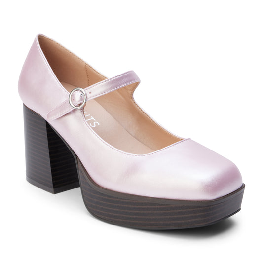 Matilda Platforms by Matisse in metallic rose with Mary Jane strap and block heel.