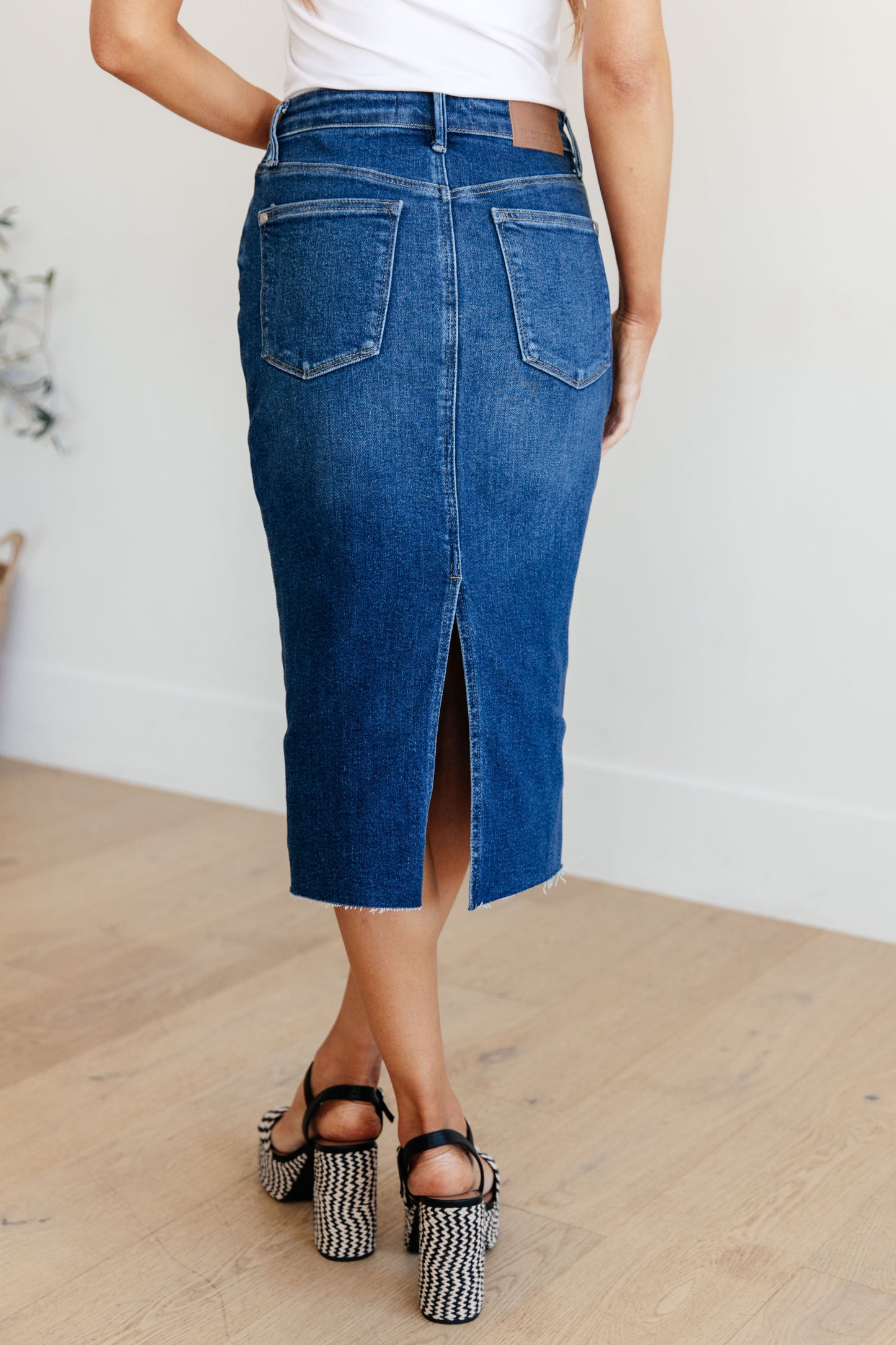 Marcy High Rise Denim Midi Skirt by Judy Blue