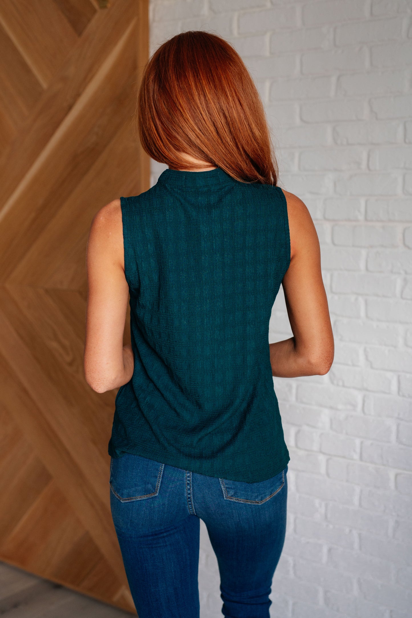 Eva Pleat Front Sleeveless Blouse in Sea Green