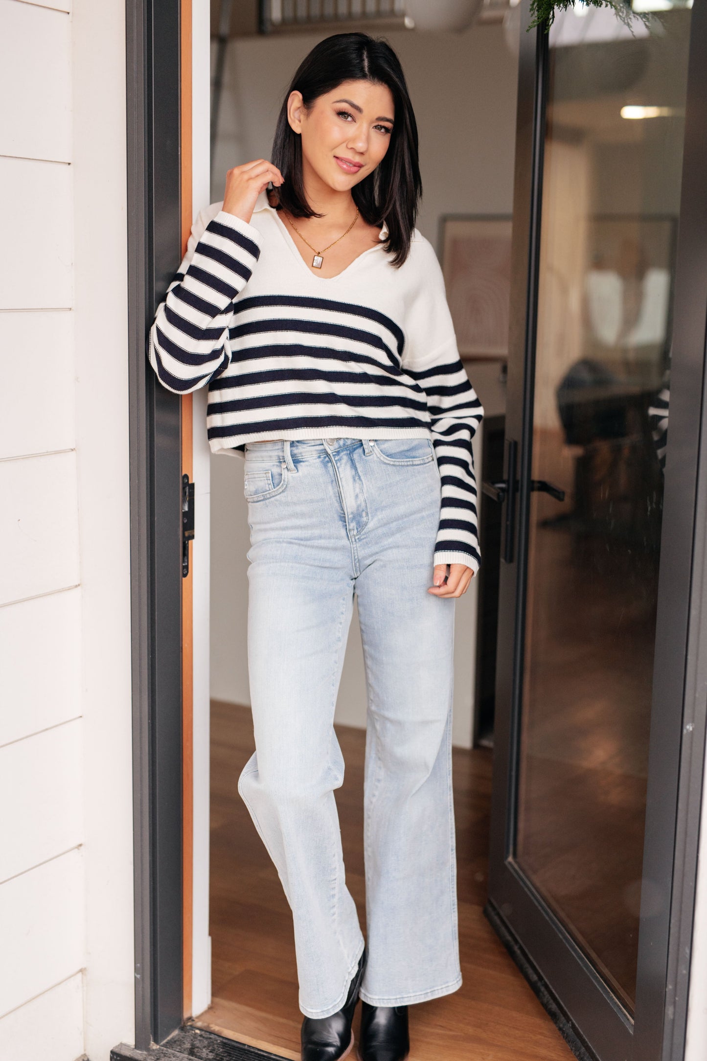 Octavia Striped Sweater in White