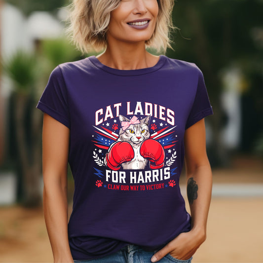 Cat Ladies For Harris, Claw Our Way To Victory Women's Midweight Cotton Tee