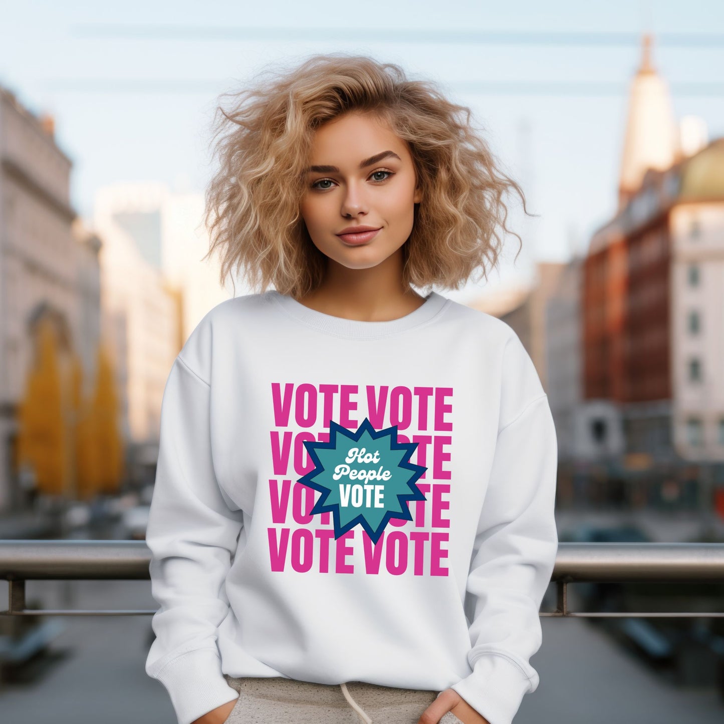 Hot People Vote - Pink Unisex Crewneck Sweatshirt