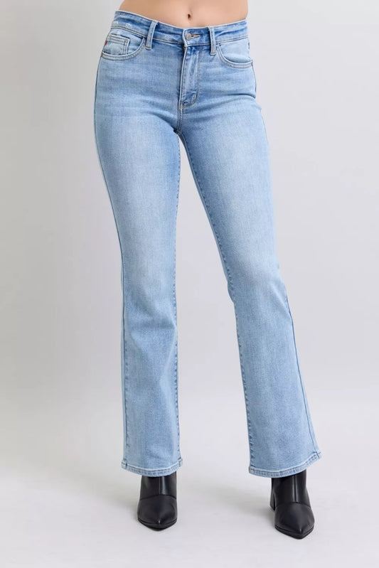 Front view of Misha Mid Rise Thermal Bootcut Jeans showing bootcut silhouette.