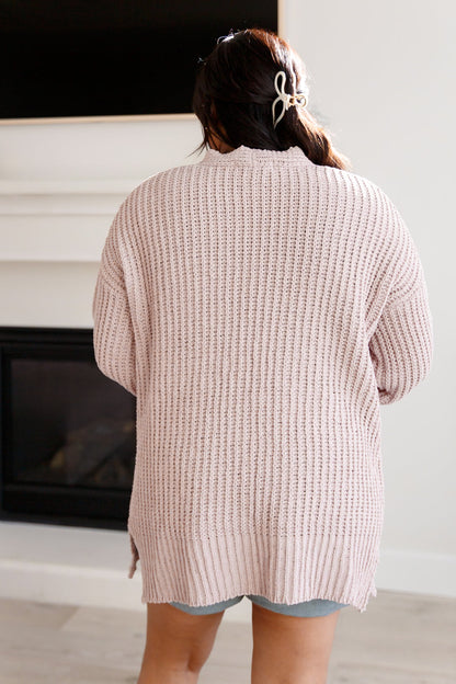 Back view of plus size Martha Buttoned Down Cardigan showing cozy sweater knit.