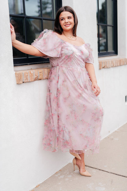 Plus size front view of Malia Flutter Sleeve Dress with flattering fit and elegant details
