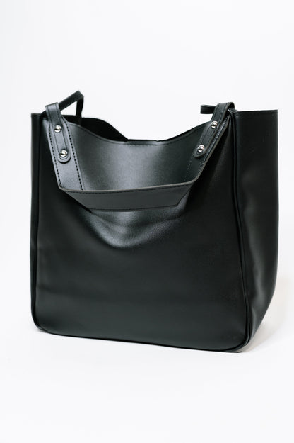 Front view of My Whole Life Shoulder Bag in Black showing sleek design and shoulder strap.