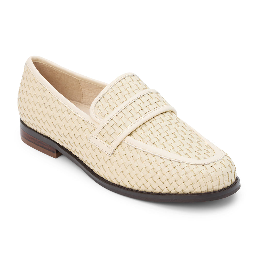 Front view of Ned Woven Loafer showing woven leather texture and rounded toe.