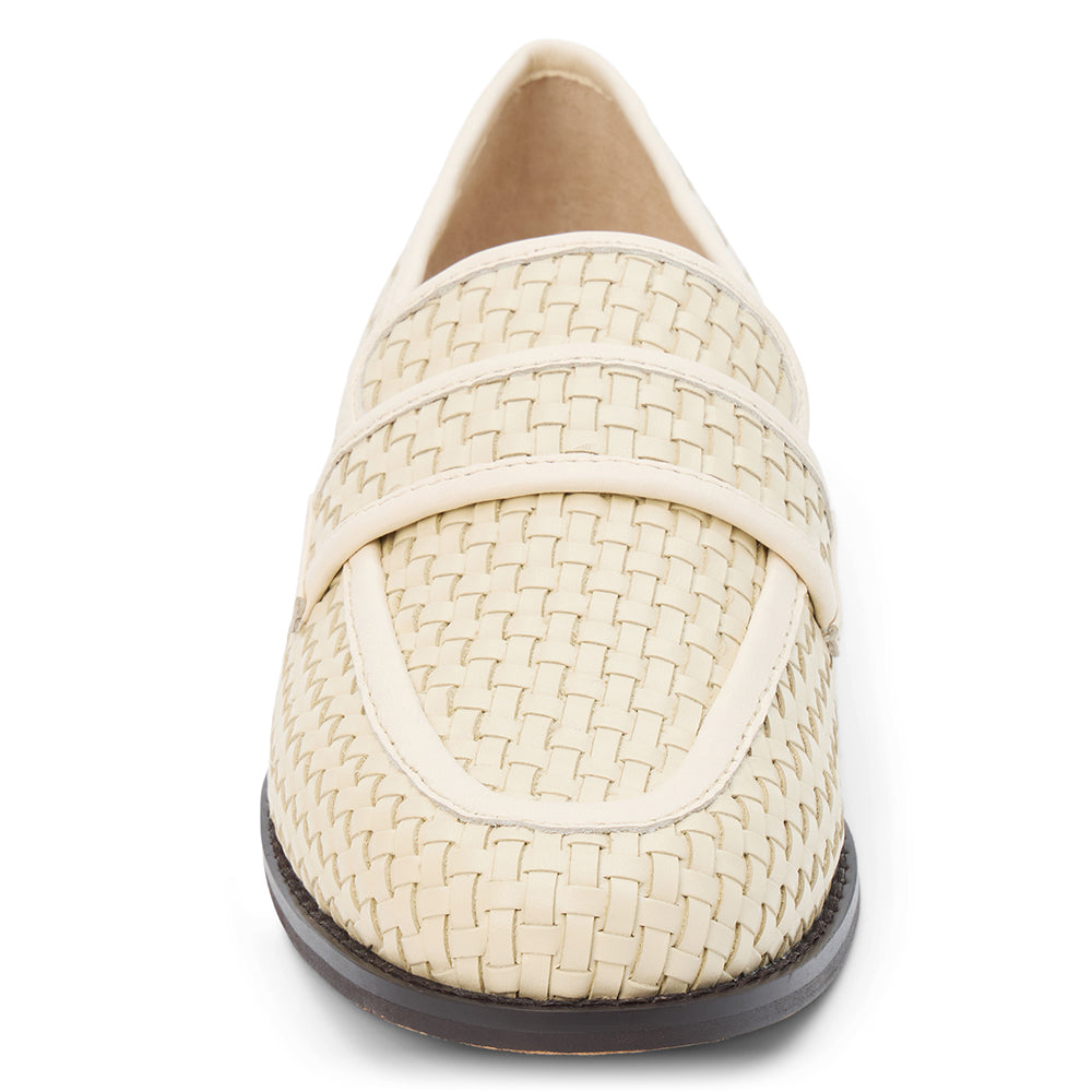 Close-up of Ned Woven Loafer showing detailed woven leather pattern.
