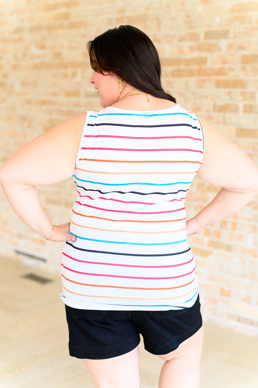Fae Colorful Henley Tank – Multicolor Striped, Scoop Neck, Sleeveless Top