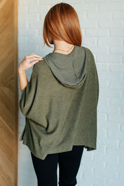 Back view of Salma Hooded Poncho showing hood and fit