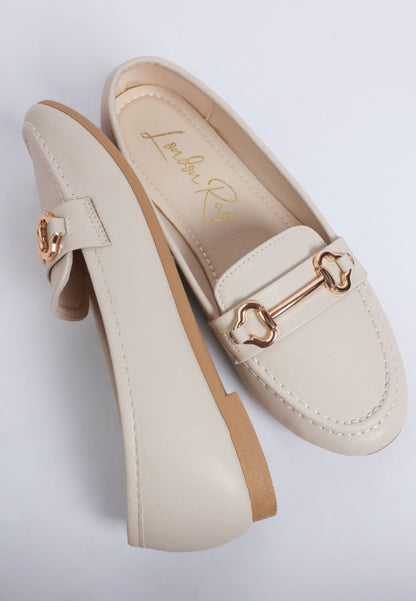 Top view of Pingle Horsebit Faux Leather Loafers in Cream showing cushion comfort insole.