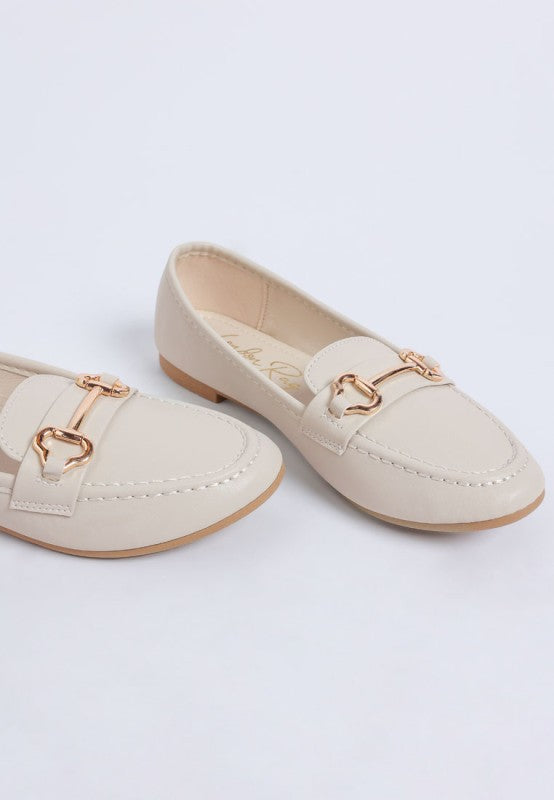 Pingle Horsebit Faux Leather Loafers in Cream comfortable slip on shoes.