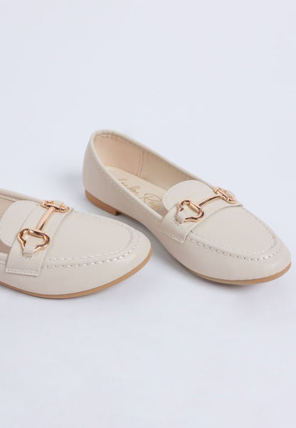 Pingle Horsebit Faux Leather Loafers in Cream comfortable slip on shoes.