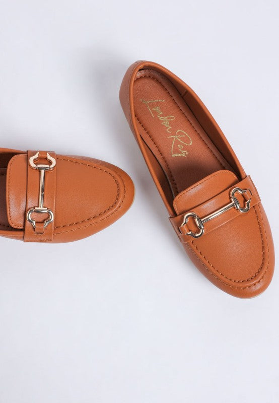 Pingle Horsebit Faux Leather Loafers in Tan comfortable walking loafers.