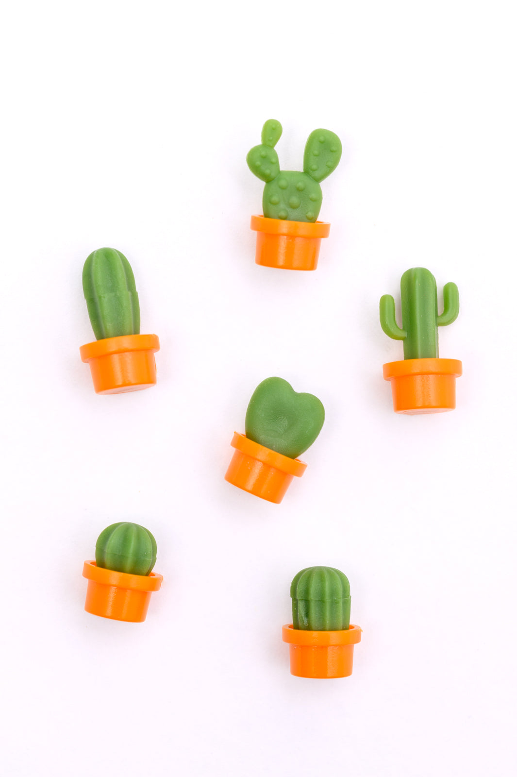 Collection of six refrigerator magnets featuring charming 3D potted cactus designs