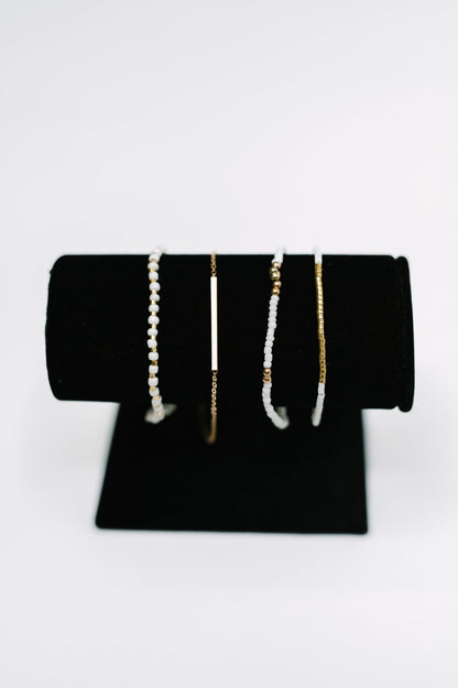 Poised & Polished Bracelet Set - White & Gold Layered Look