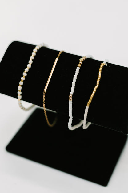 Poised & Polished Bracelet Set - White & Gold Layered Look