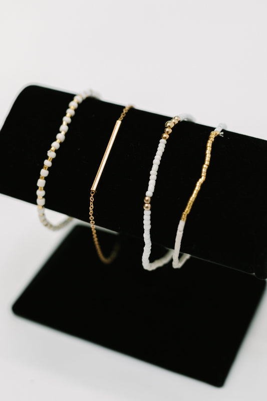 Poised & Polished Bracelet Set - White & Gold Layered Look