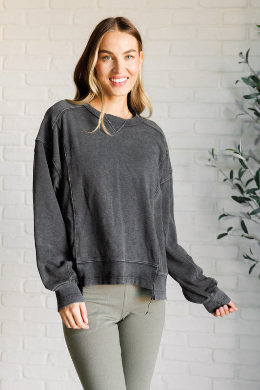 Drina Mineral Wash Crew Neck Pullover in Black