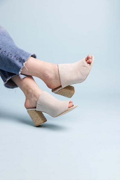 Helena Ice Suede Heeled Sandals - Light Gray, Raffia Heel